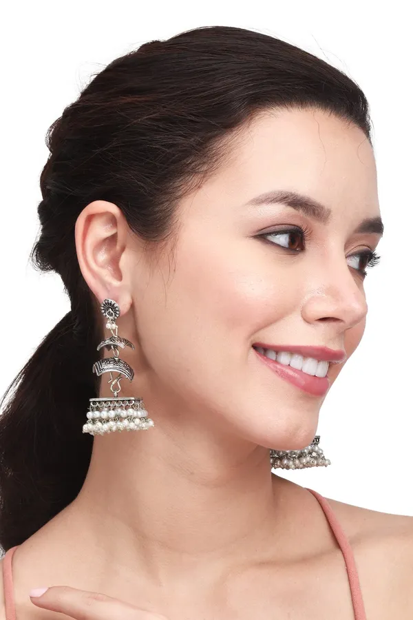Silver_Oxidised_Three_tier_square_jhumka