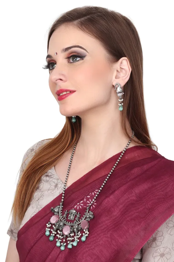 Tribal_Elephant_Motif_Oxidised_Necklace_Set
