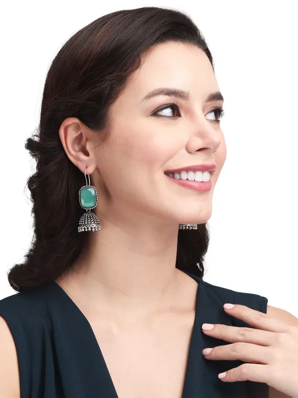 Oxidised_Silver_Green_Cabochon_Jhumka_Drops