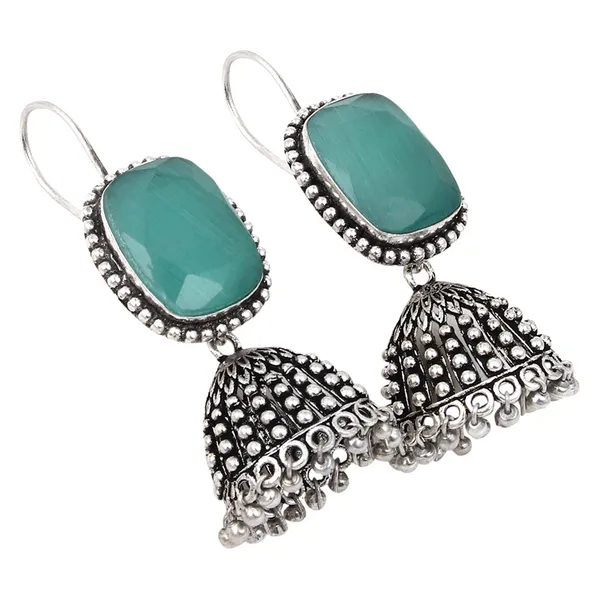 Oxidised_Silver_Green_Cabochon_Jhumka_Drops