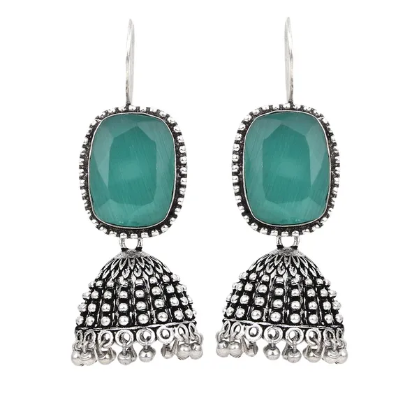 Oxidised_Silver_Green_Cabochon_Jhumka_Drops