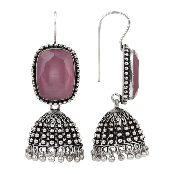 Oxidised_Silver_Pink_Cabochon_Jhumka_Drops