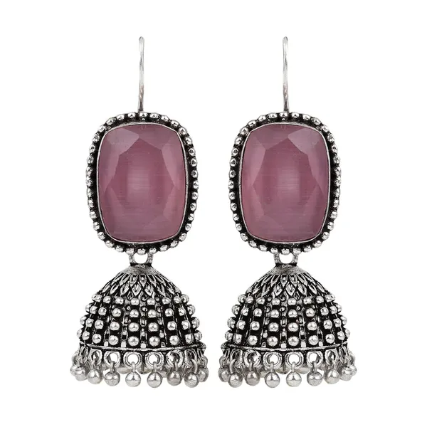 Oxidised_Silver_Pink_Cabochon_Jhumka_Drops