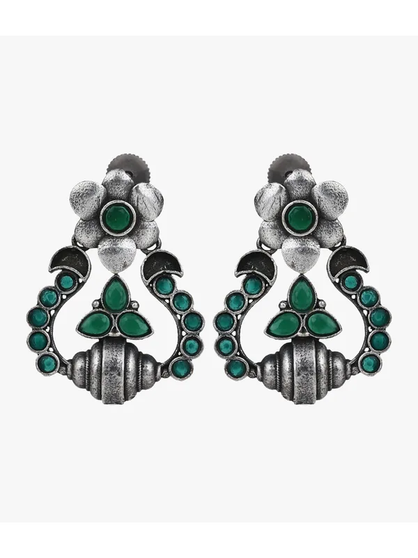 Oxidised_Brass_Emerald_Floral_Chandbali_Earrings