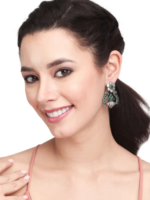 Oxidised_Brass_Emerald_Floral_Chandbali_Earrings