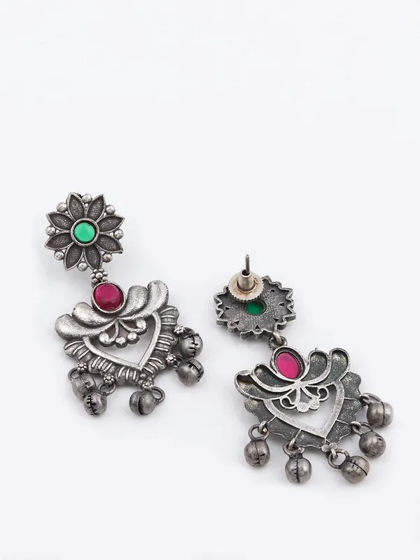 Oxidised_Silver_Dual-Gem_Floral_Jhumka_Earrings
