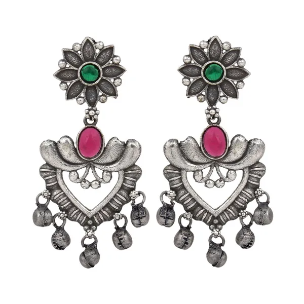 Oxidised_Silver_Dual-Gem_Floral_Jhumka_Earrings