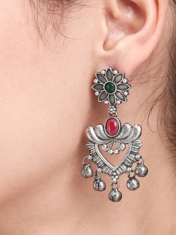 Oxidised_Silver_Dual-Gem_Floral_Jhumka_Earrings