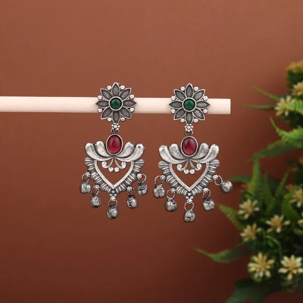 Oxidised_Silver_Dual-Gem_Floral_Jhumka_Earrings
