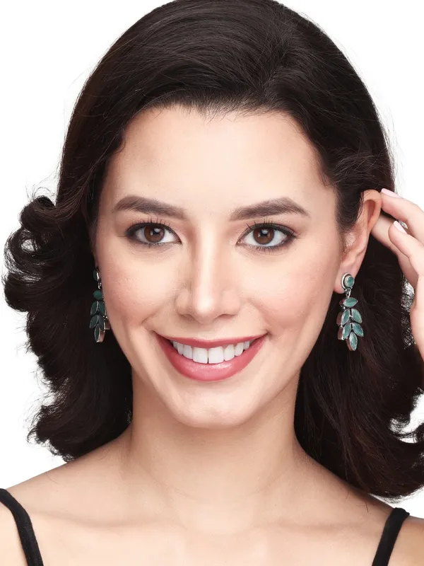 Silver_Oxydised_finish_Cascading_stone_drop_earring