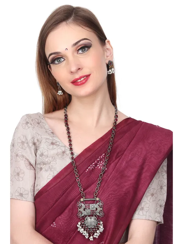 Silver_Oxydised_Multi_Coloured_stone_Jewellery_Set