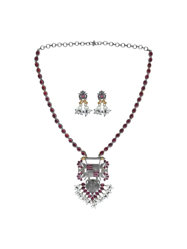 Silver_Oxydised_Multi_Coloured_stone_Jewellery_Set