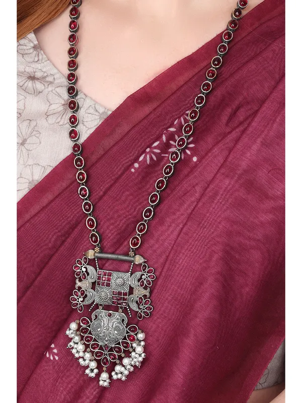 Silver_Oxydised_Multi_Coloured_Stone_Jewellery_Set