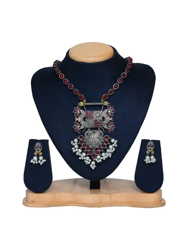 Silver_Oxydised_Multi_Coloured_Stone_Jewellery_Set