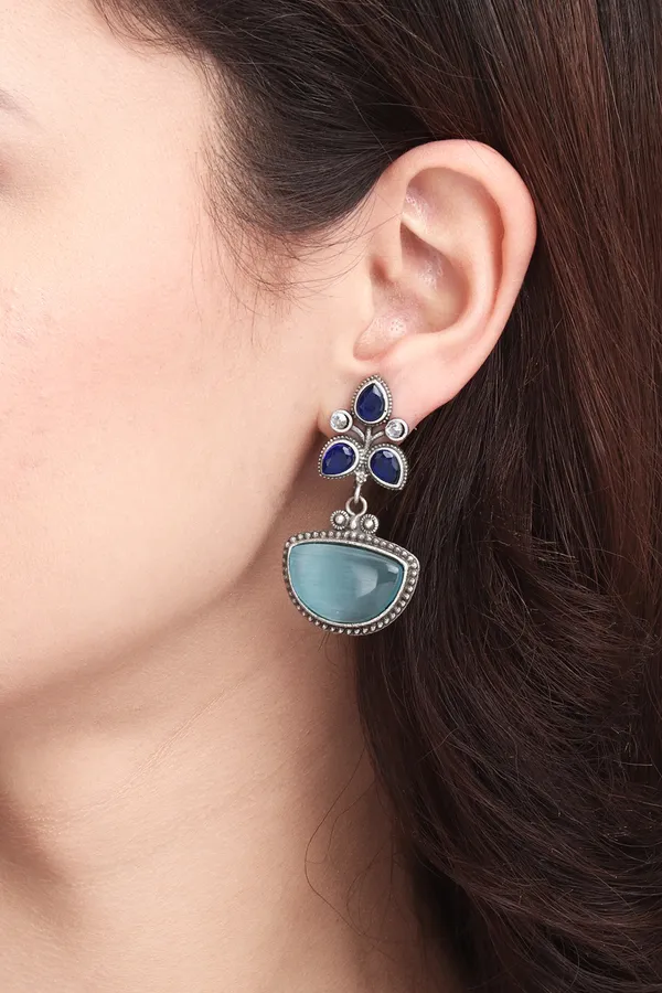 Silver_Oxidised_finish_AD_stone_drop_earring