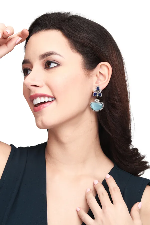 Silver_Oxidised_finish_AD_stone_drop_earring