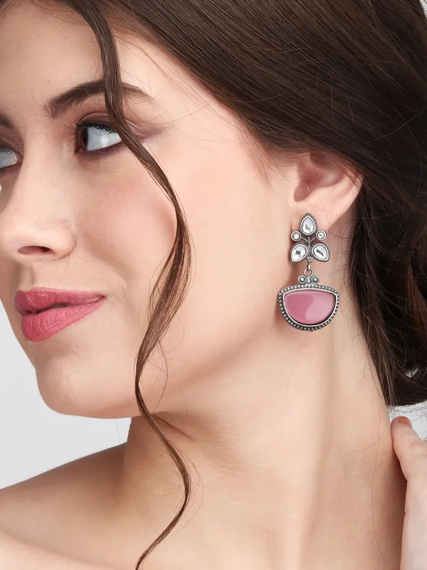 Silver_Oxidised_finish_AD_stone_drop_earring