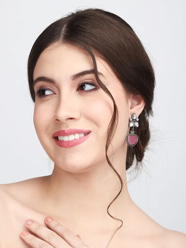 Silver_Oxidised_finish_AD_stone_drop_earring