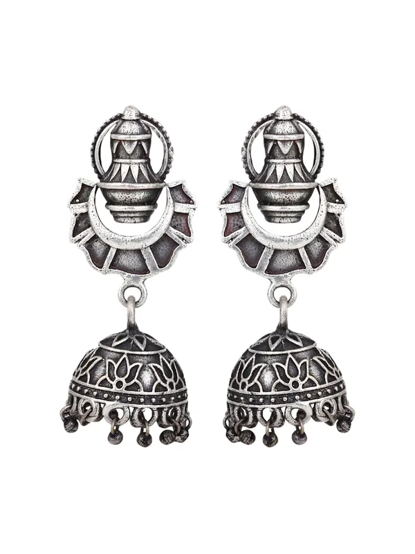 Silver_Oxidised_temple_design_jhumka