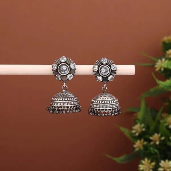 Silver_Oxidised_AD_Stone_Jhumka