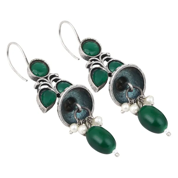 Silver_Oxidised_green_drop_earrings
