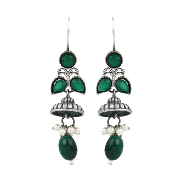Silver_Oxidised_green_drop_earrings