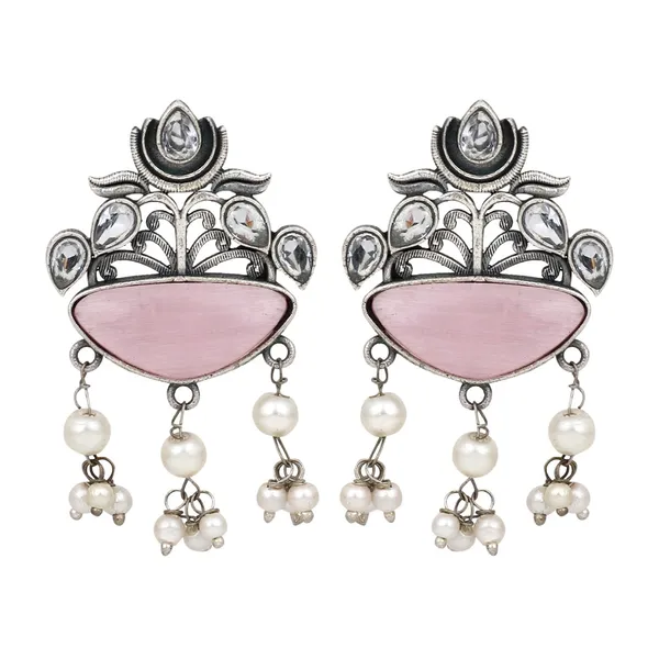 Silver_Oxidised_finish_Pink_drop_earring