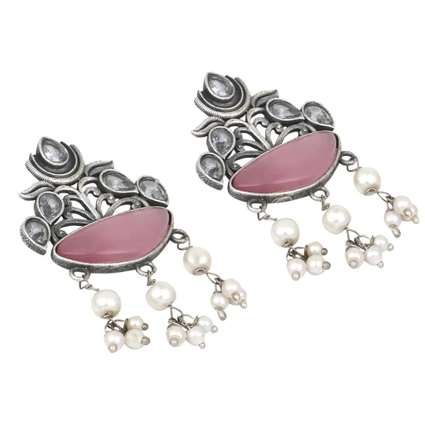 Silver_Oxidised_finish_Pink_drop_earring