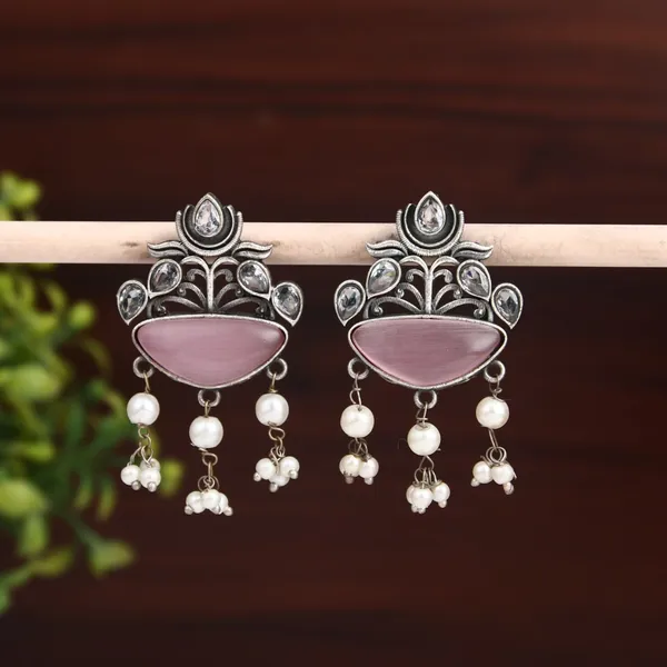 Silver_Oxidised_finish_Pink_drop_earring