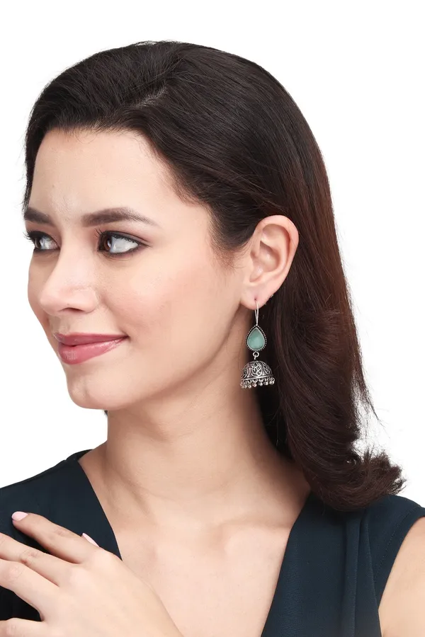 Silver_Oxydised_Jhumka_with_Stone