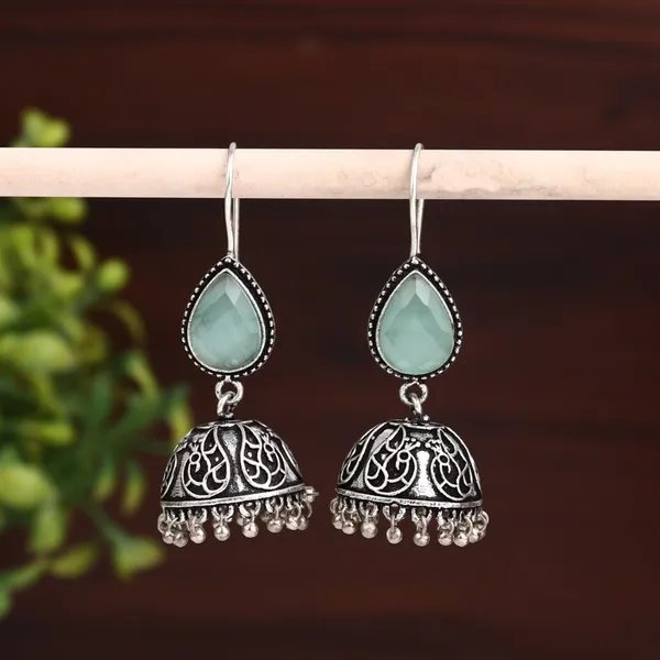 Silver_Oxydised_Jhumka_with_Stone