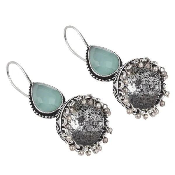 Silver_Oxydised_Jhumka_with_Stone