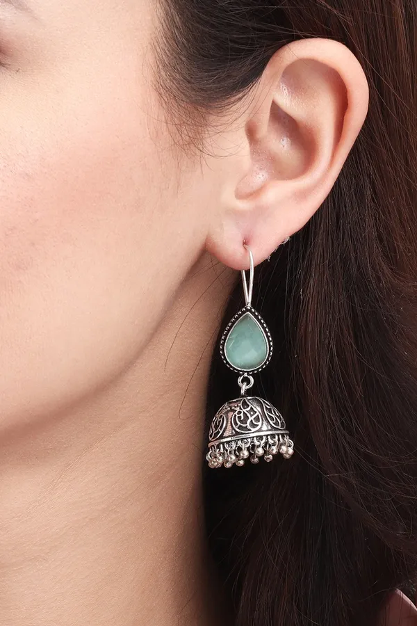 Silver_Oxydised_Jhumka_with_Stone