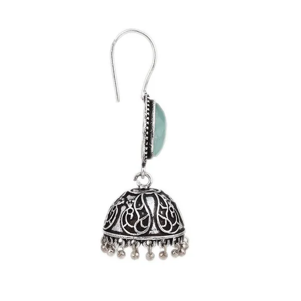Silver_Oxydised_Jhumka_with_Stone