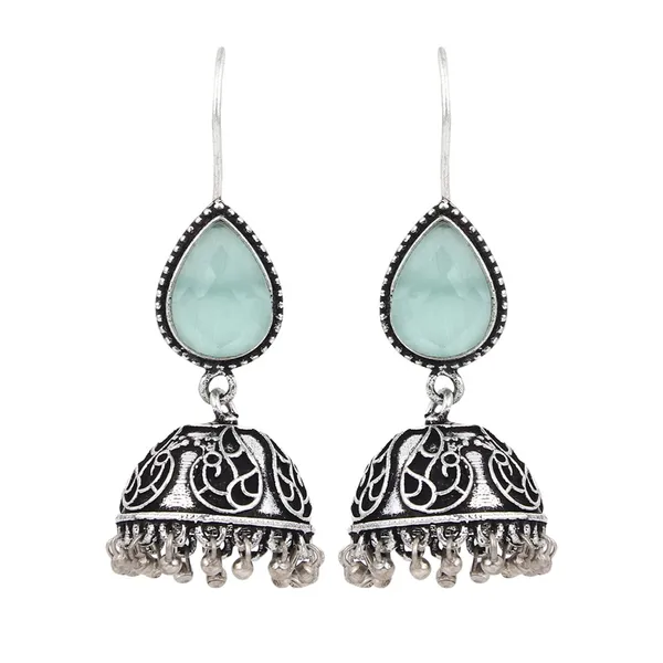 Silver_Oxydised_Jhumka_With_Stone