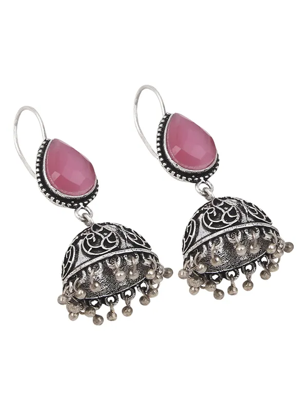 Silver_Oxydised_Jhumka_With_Stone