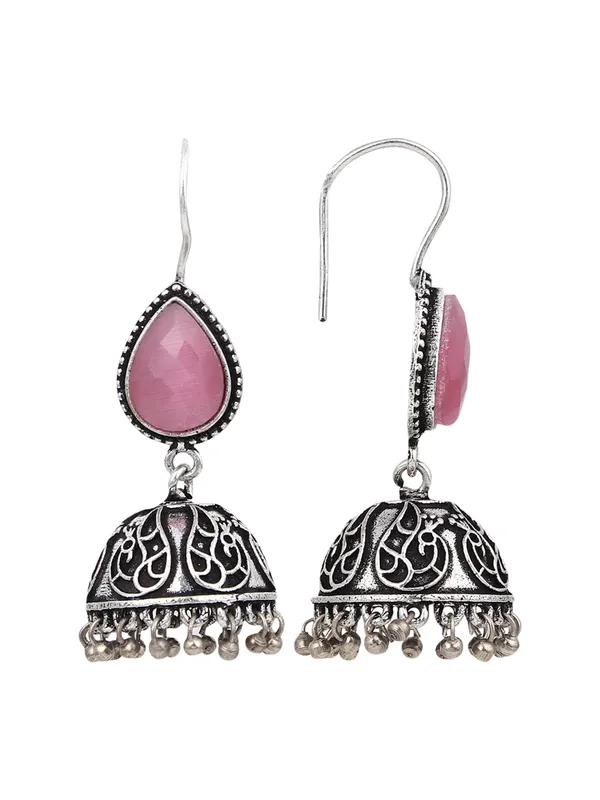 Silver_Oxydised_Jhumka_With_Stone