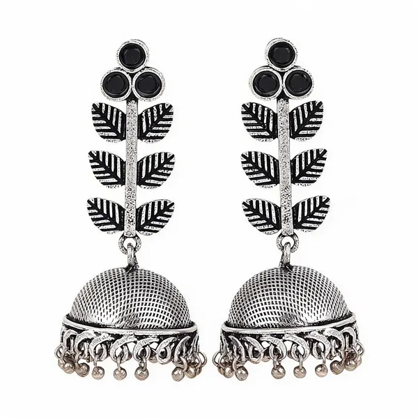 Leaf_Detailed_Silver_Oxydised_Jhumka_Pack_Of_2