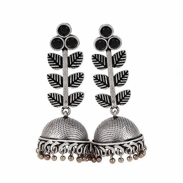 Leaf_Detailed_Silver_Oxydised_Jhumka_Pack_Of_2
