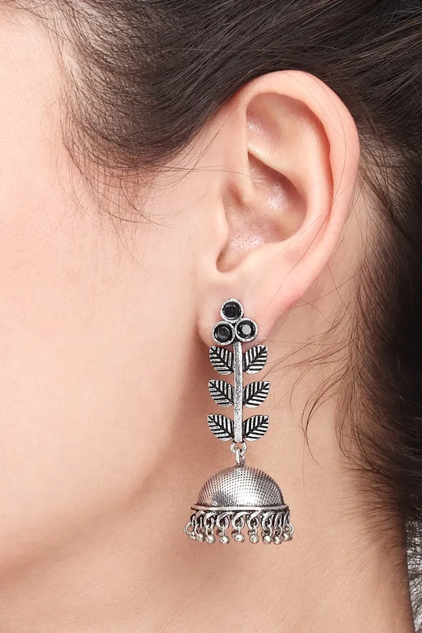 Leaf_Detailed_Silver_Oxydised_Jhumka_Pack_Of_2