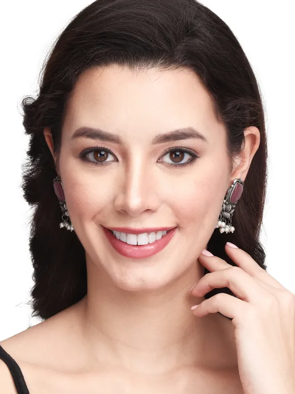 Silver_Oxidised_green_drop_earrings