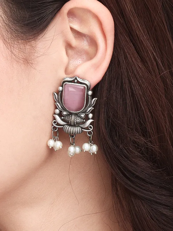 Silver_Oxidised_green_drop_earrings
