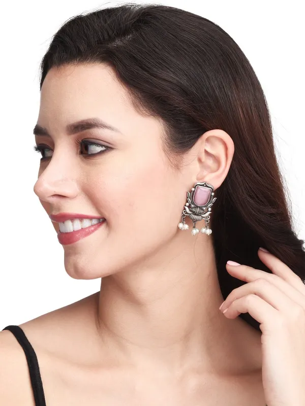 Silver_Oxidised_green_drop_earrings