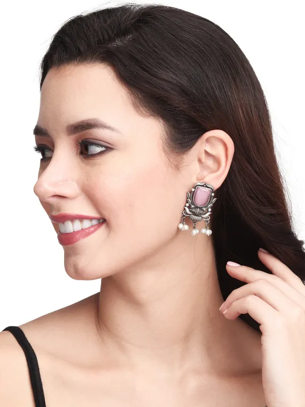 Silver_Oxidised_Green_Drop_Earrings
