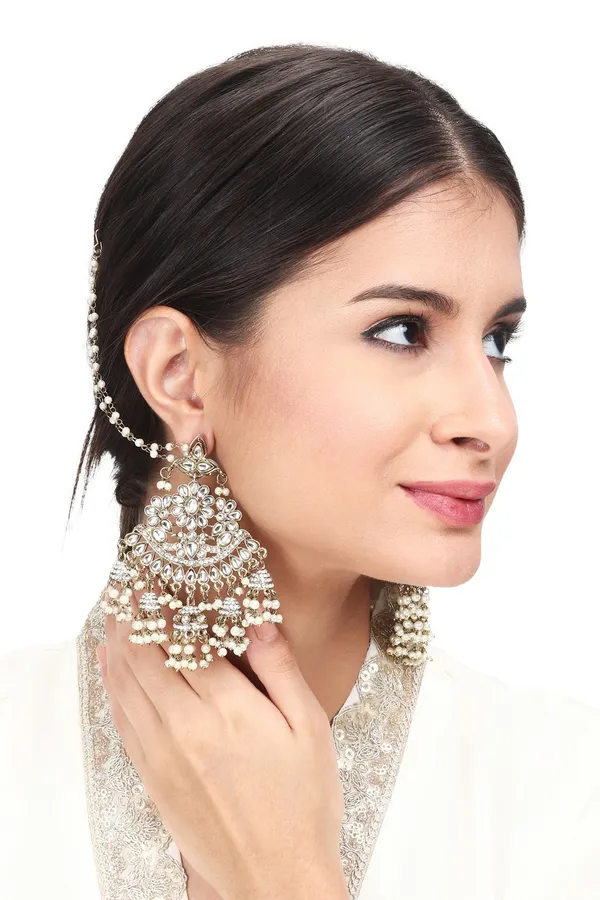 Antique_Gold_Finish_Kundan_Chandbali_With_Ear_Chain