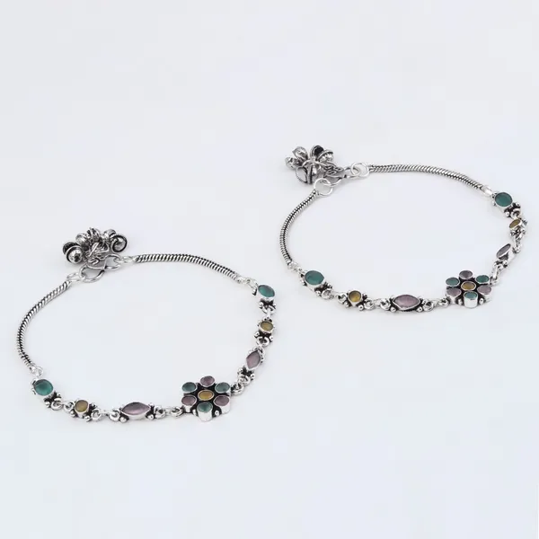 Silver_Oxidised_Multi-Color_Floral_Brass_Anklet