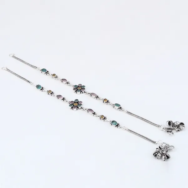 Silver_Oxidised_Multi-Color_Floral_Brass_Anklet