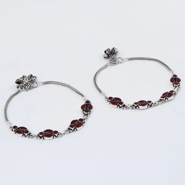 Silver_Oxidised_Red_Floral_Brass_Anklet