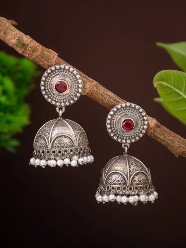 Antique_Red_Stone_Jhumka_Earrings