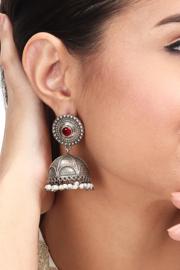 Antique_Red_Stone_Jhumka_Earrings